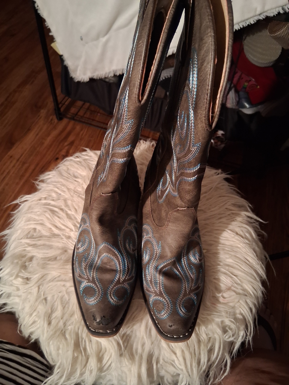 Roper Brown Over-the-Knee Boots with Blue Embroidery Call Out Peel At The Toe